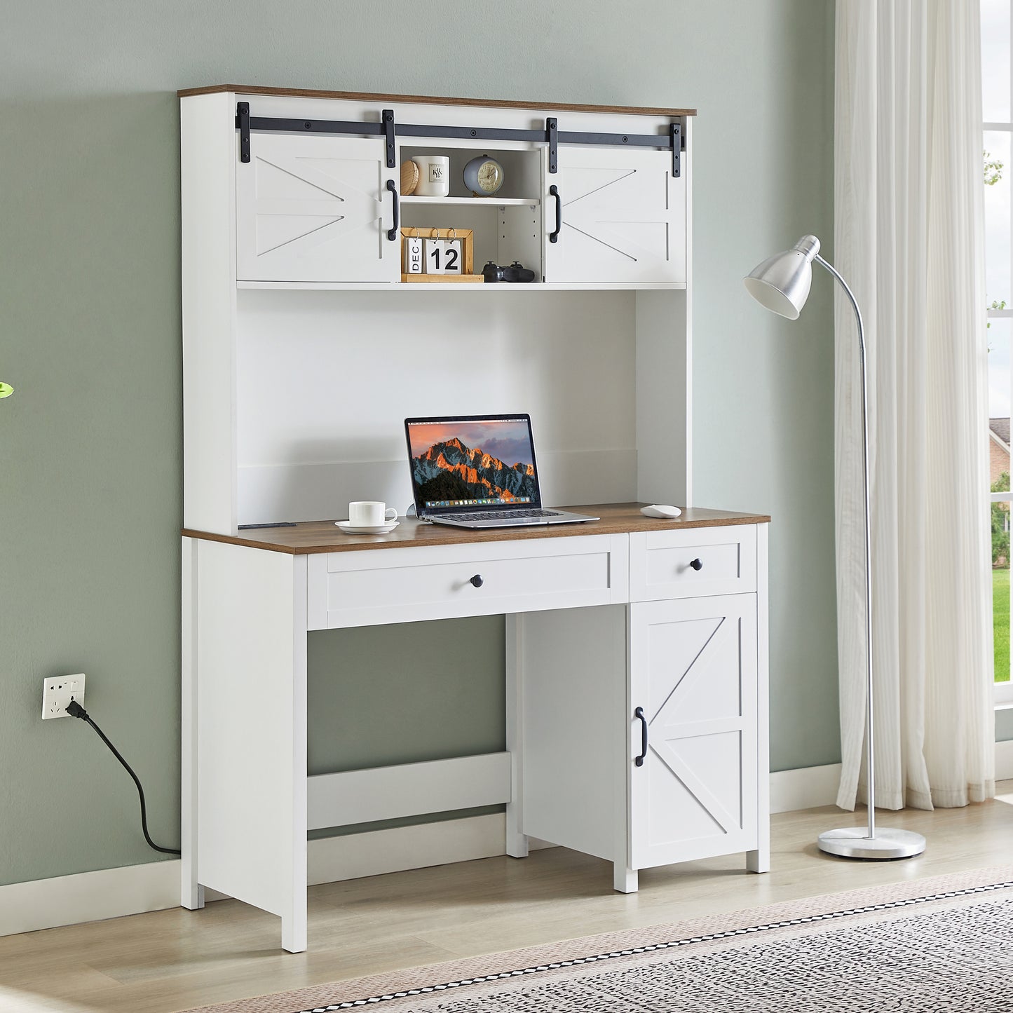 Rustic Farmhouse Executive Desk with Charging Station