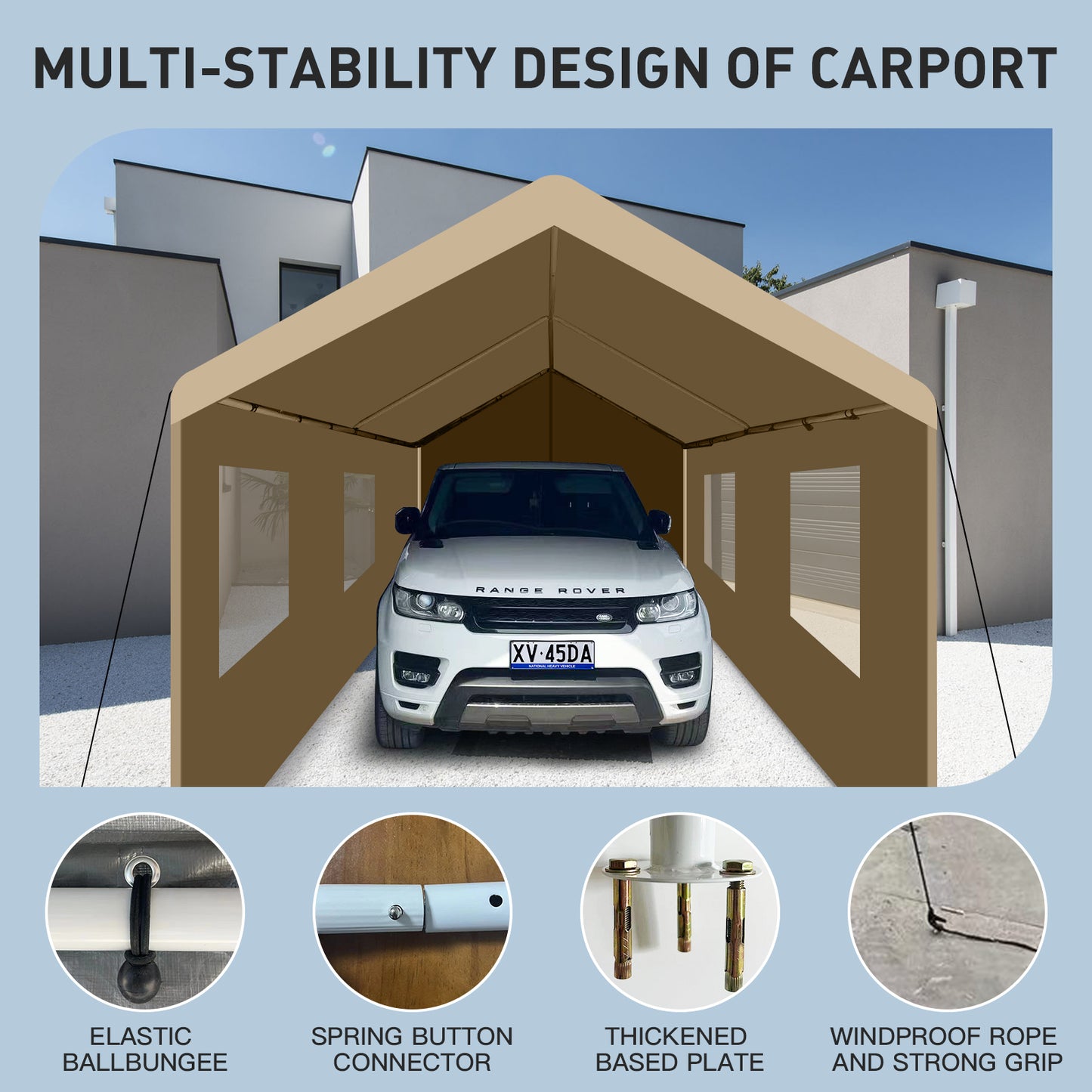 Khaki Heavy-Duty Portable Carport Shelter