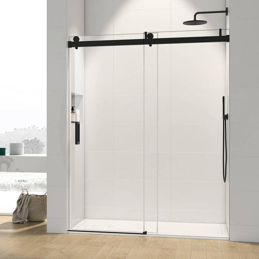 Sleek Matte Black Frameless Shower Door with Soft Close