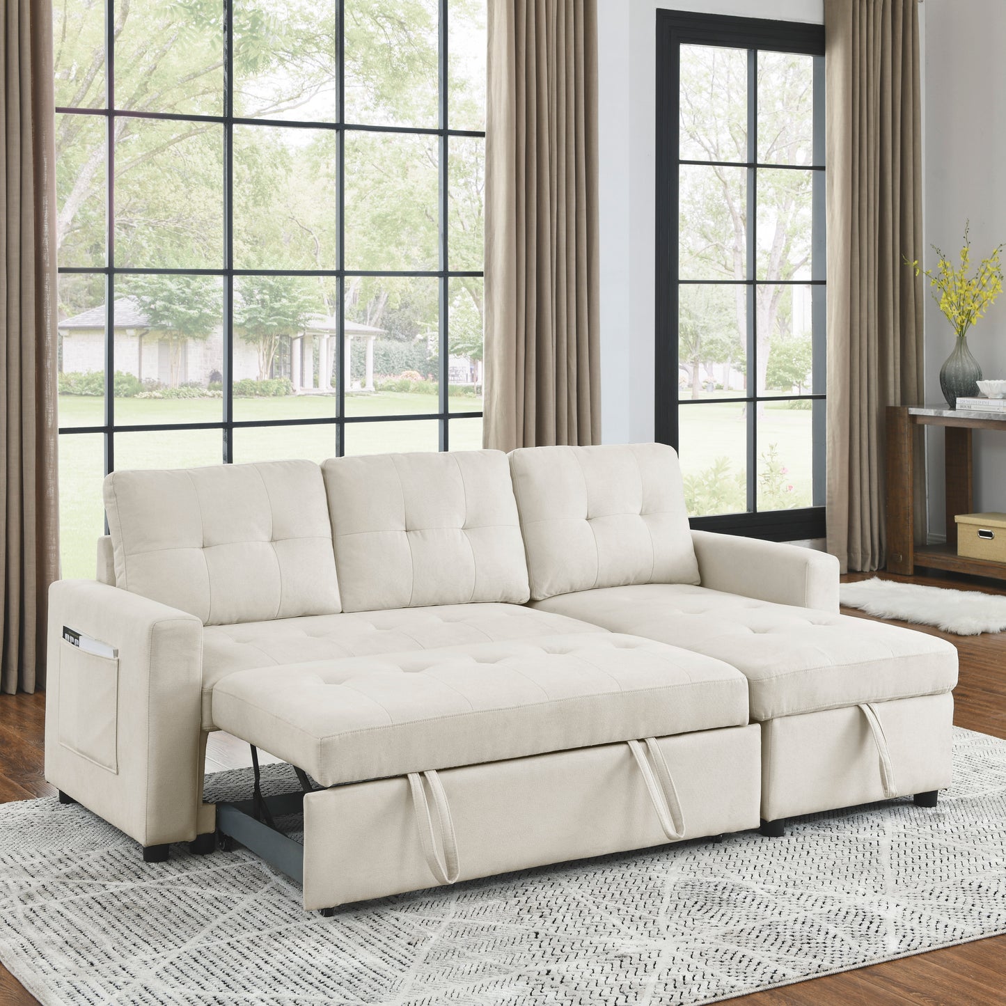 Cozy Reversible Sleeper Sofa with Storage Space