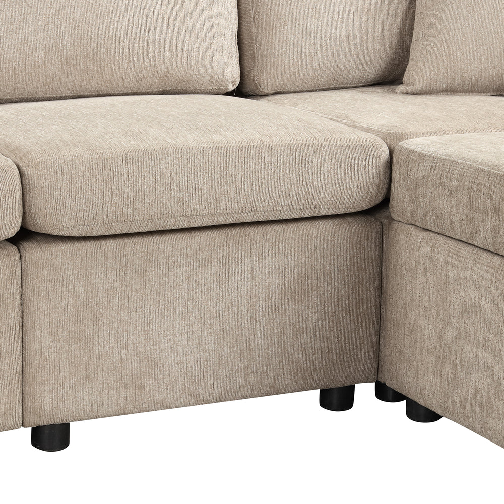 Cozy L-Shaped Sofa with Storage, Cup Holders, and USB Ports - Beige