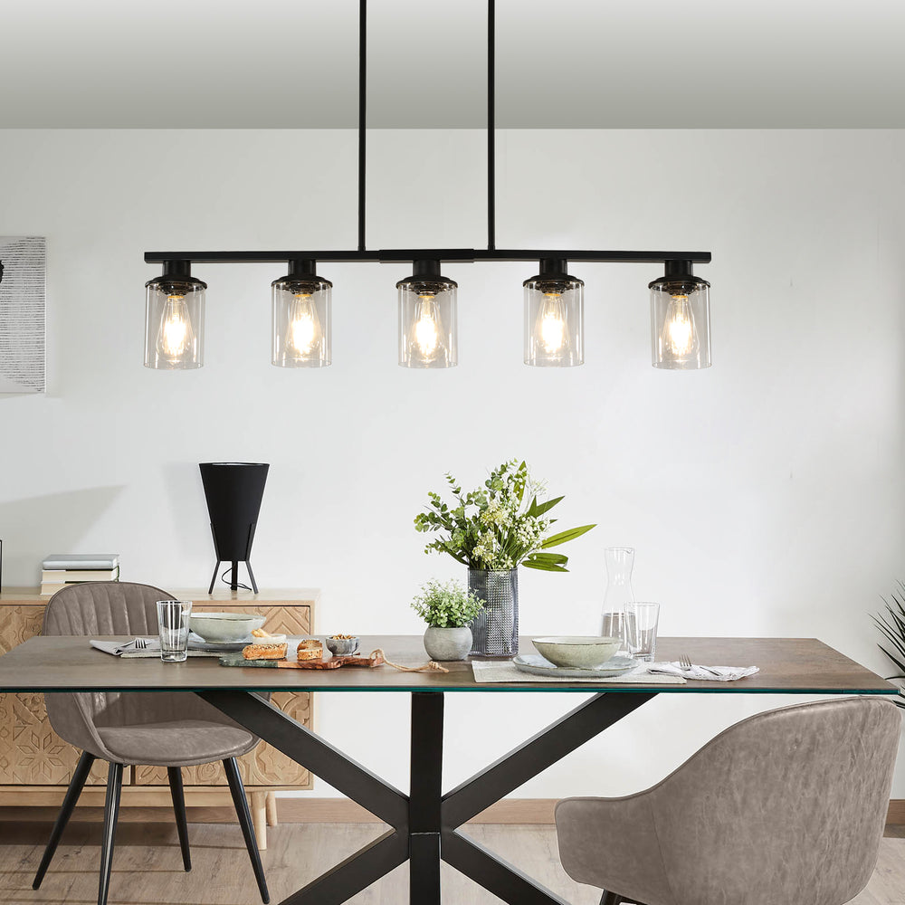 Stylish Black Chandelier with Clear Glass Shades