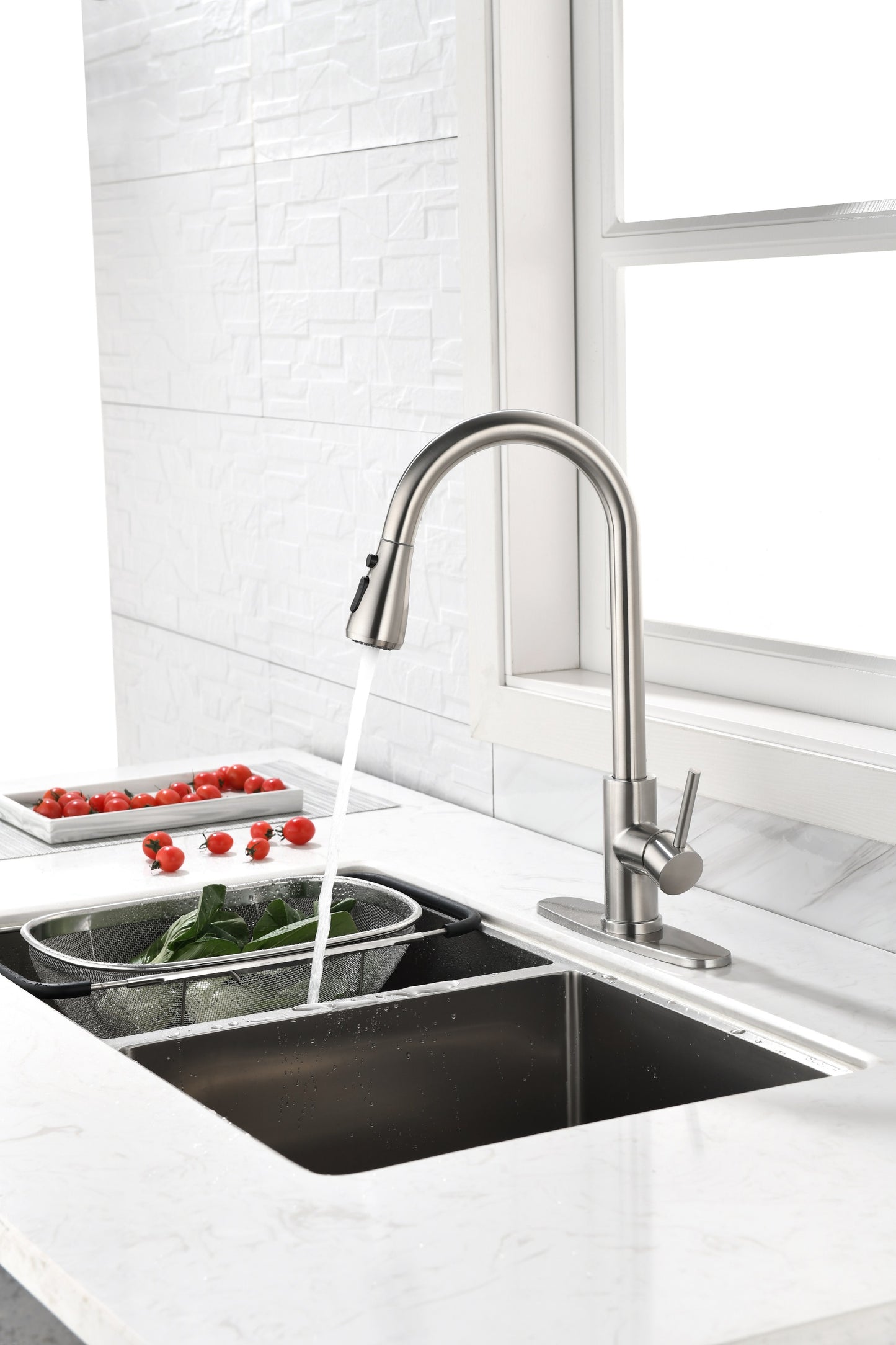 Sleek Pull-Down Kitchen Faucet with Brushed Nickel Finish