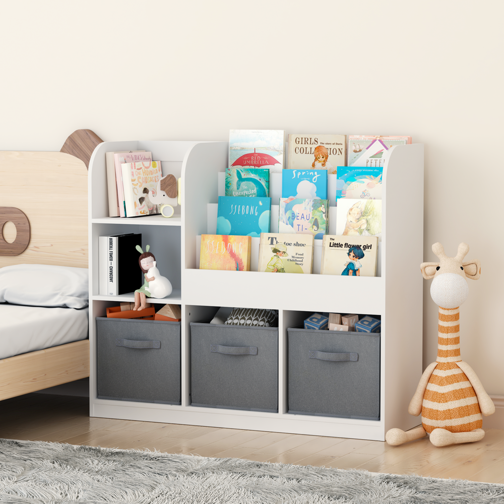 Playful Kids' Bookcase with Storage Bins