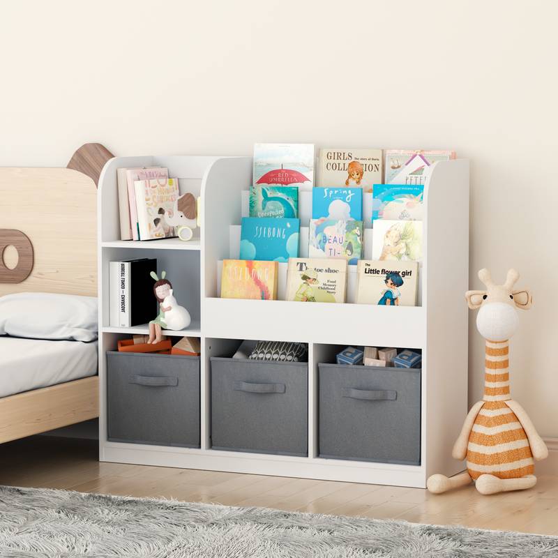 Playful Kids' Bookcase with Storage Bins