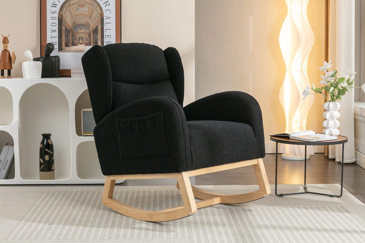 Cozy Teddy Rocking Chair with Stylish Wood Legs