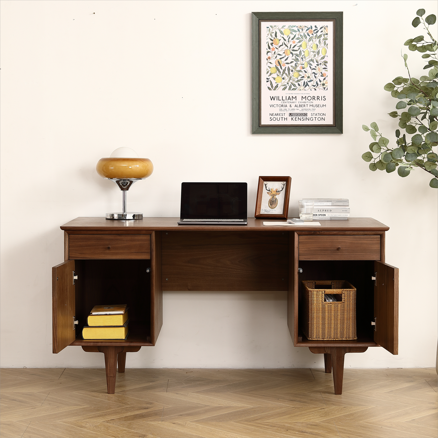 Natural Charm Black Walnut Desk - Spacious Home Office with Storage