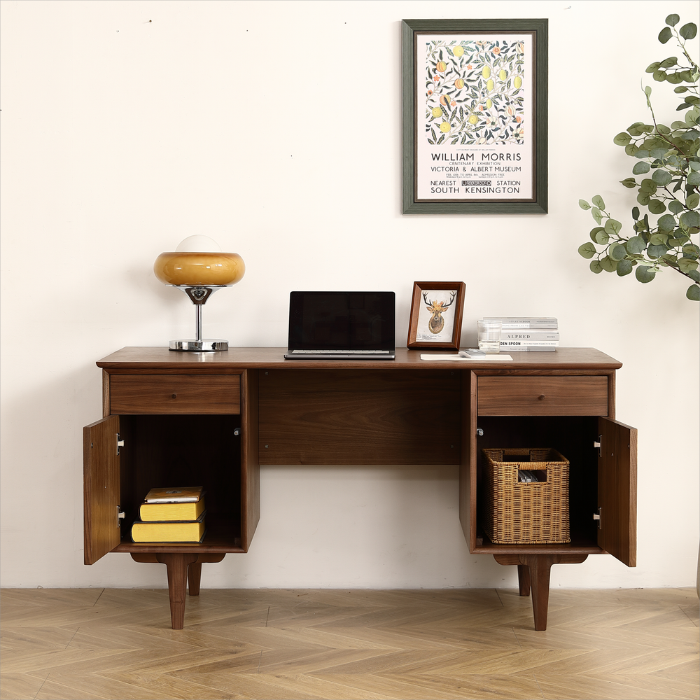 Natural Charm Black Walnut Desk - Spacious Home Office with Storage