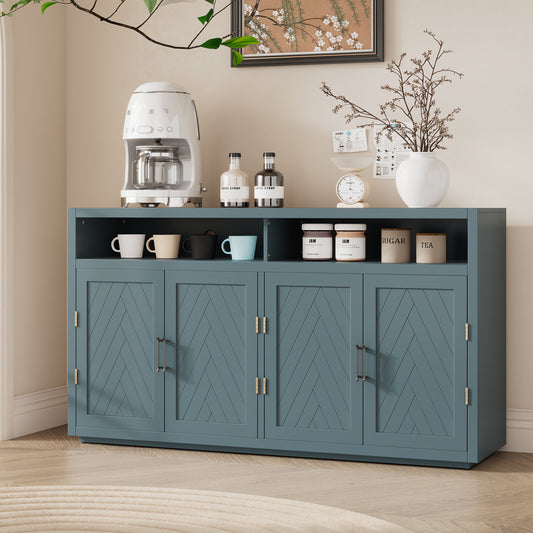 Chic Smoke Blue Sideboard with Open Shelves