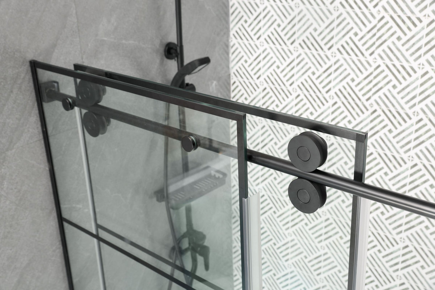 Sleek Black Frameless Sliding Shower Door