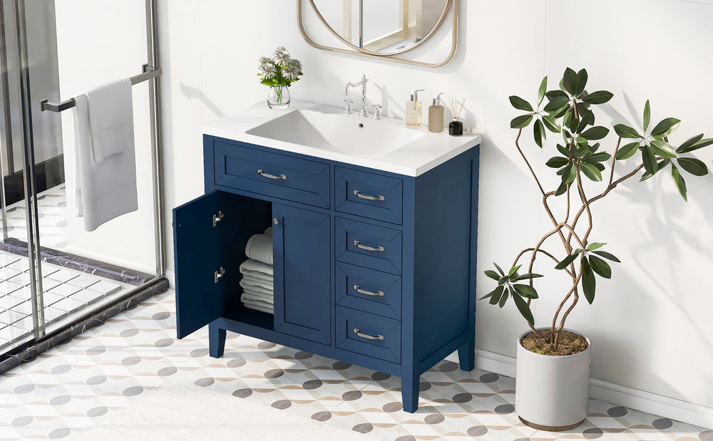 “Chic Blue Bathroom Vanity with Sink and Storage”