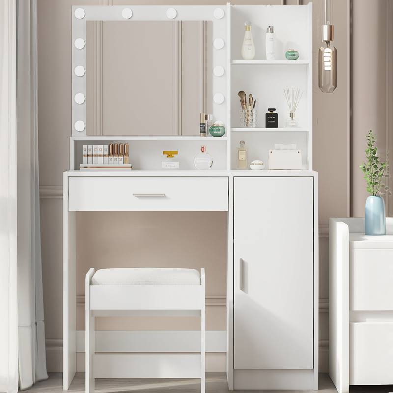 Glam Up Vanity Set with Mirror & Lights