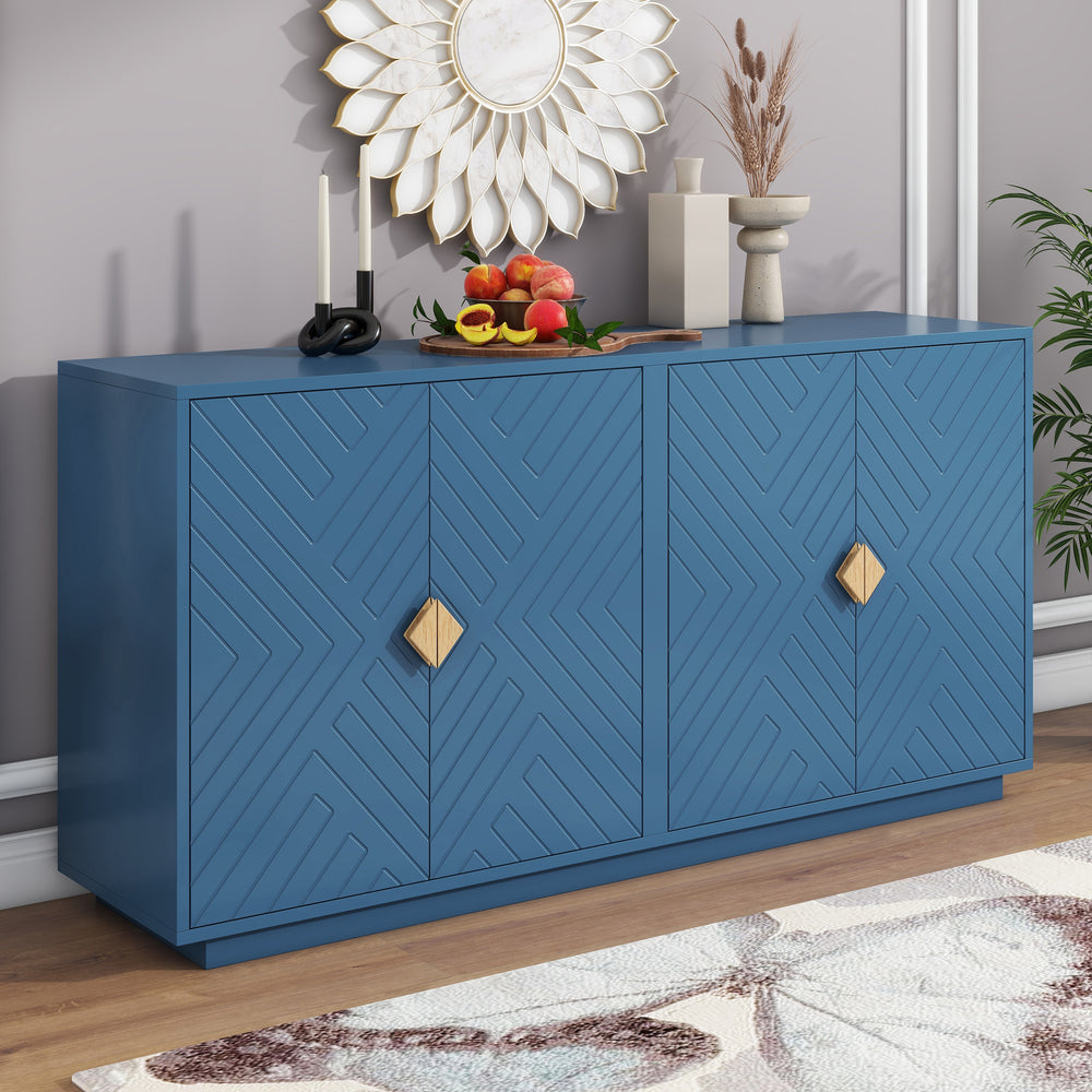 Chic Navy Sideboard with Stylish Handles & Adjustable Shelves