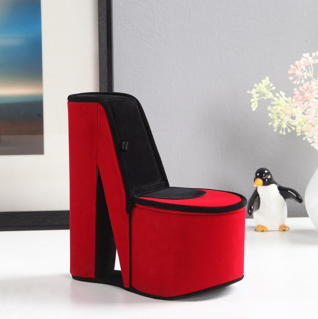 Chic High Heel Jewelry Box in Red Velvet