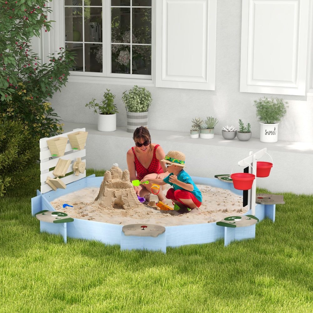 Blue Wooden Sandbox for Kids