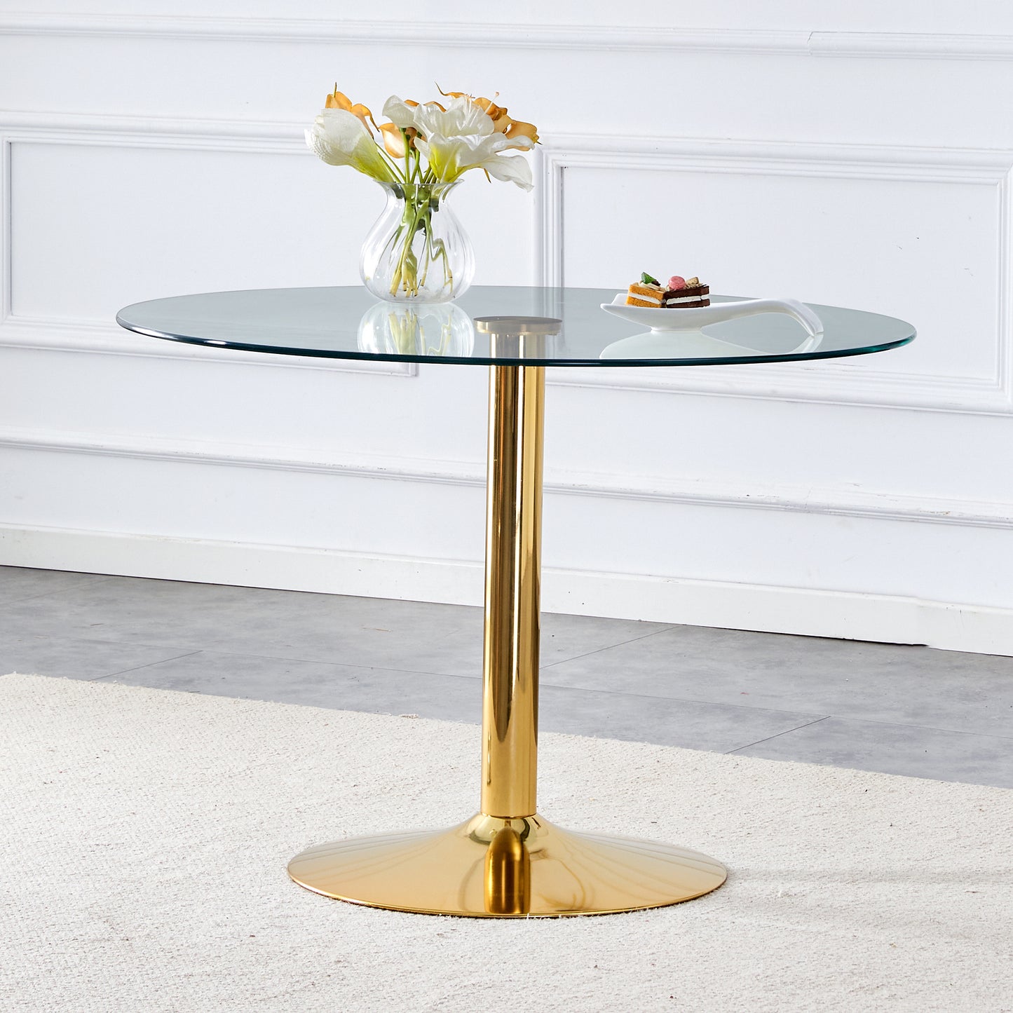 Chic Glass & Gold Round Dining Table