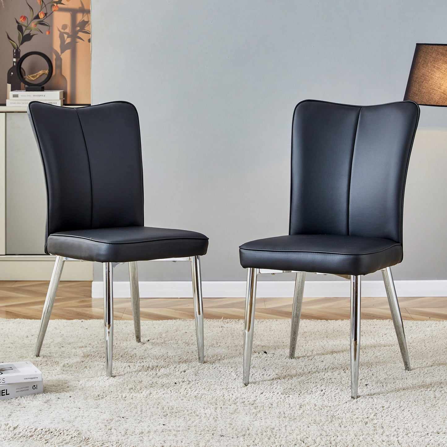 Chic Curved Black Dining Chairs - Set of Two