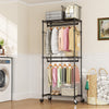 Versatile Rolling Clothes Rack with Adjustable Shelves & Hooks