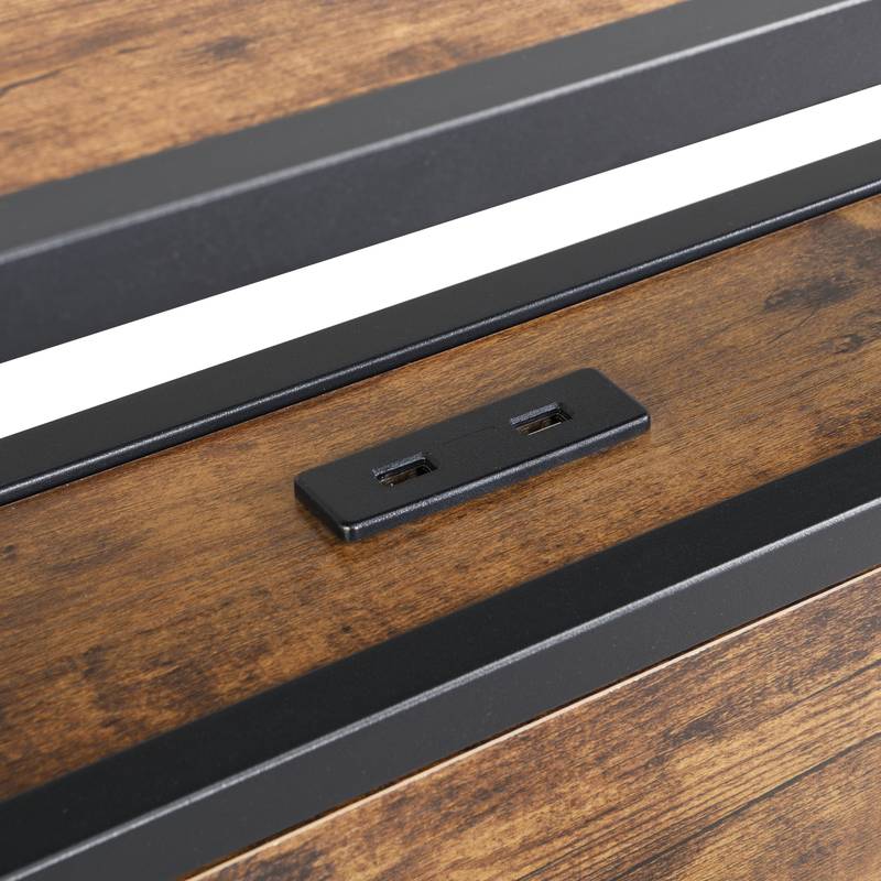 Rustic King Bed Frame with LED Lights and USB Ports