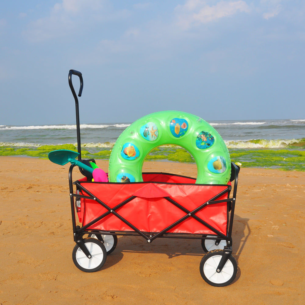 Bright Red Folding Wagon for Gardens & Beaches