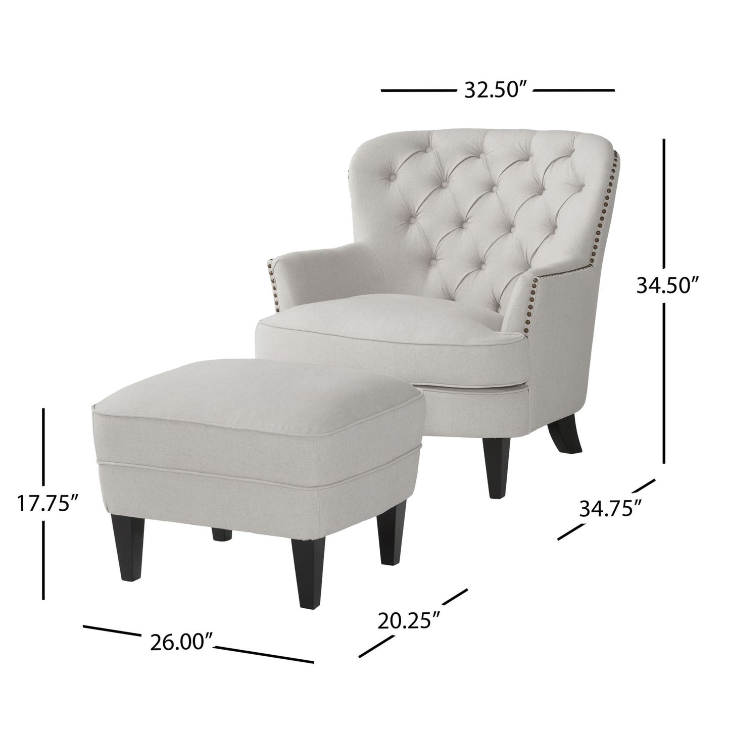 Chic Light Grey Club Chair and Ottoman Set