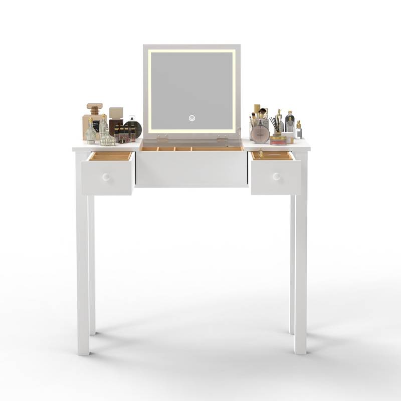 Glamorous Glow Vanity with Flip Mirror & Jewelry Storage