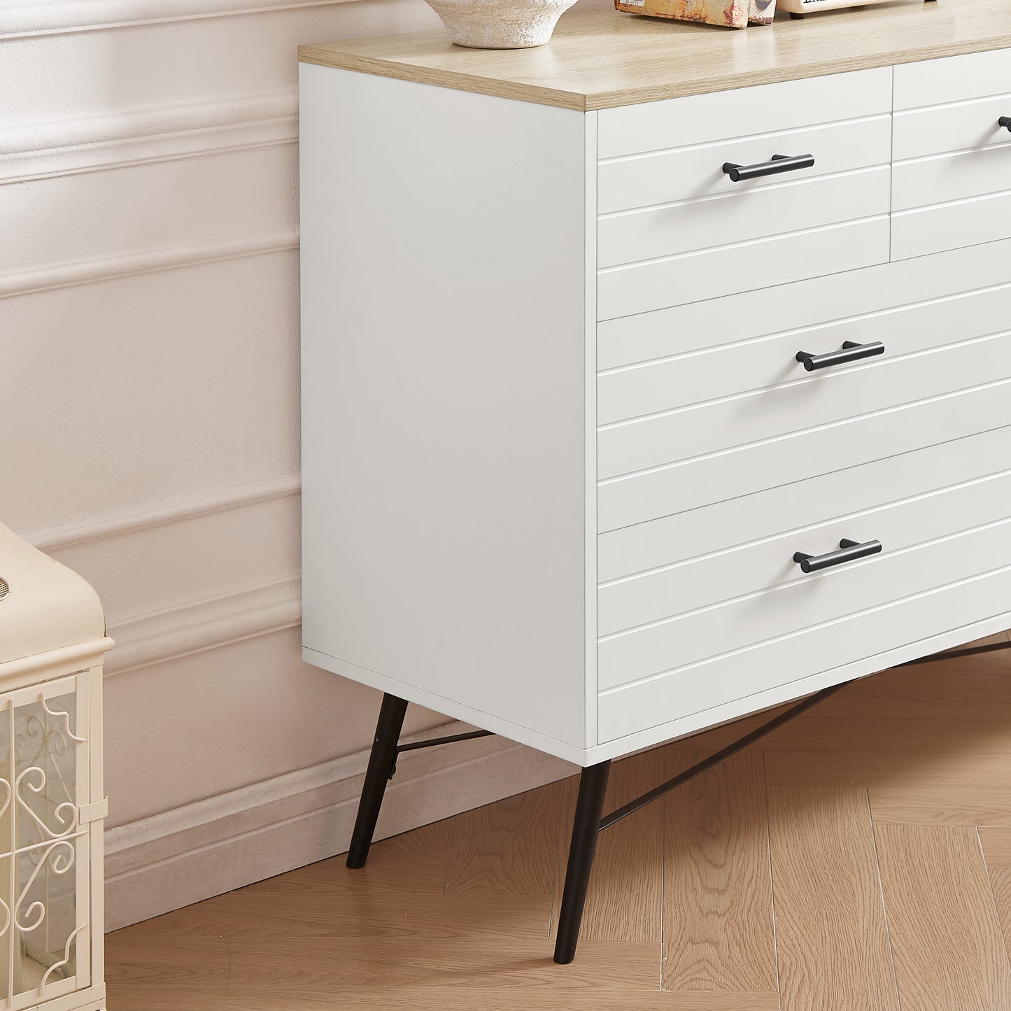 Elegant Deep Drawer Dresser in White and Oak