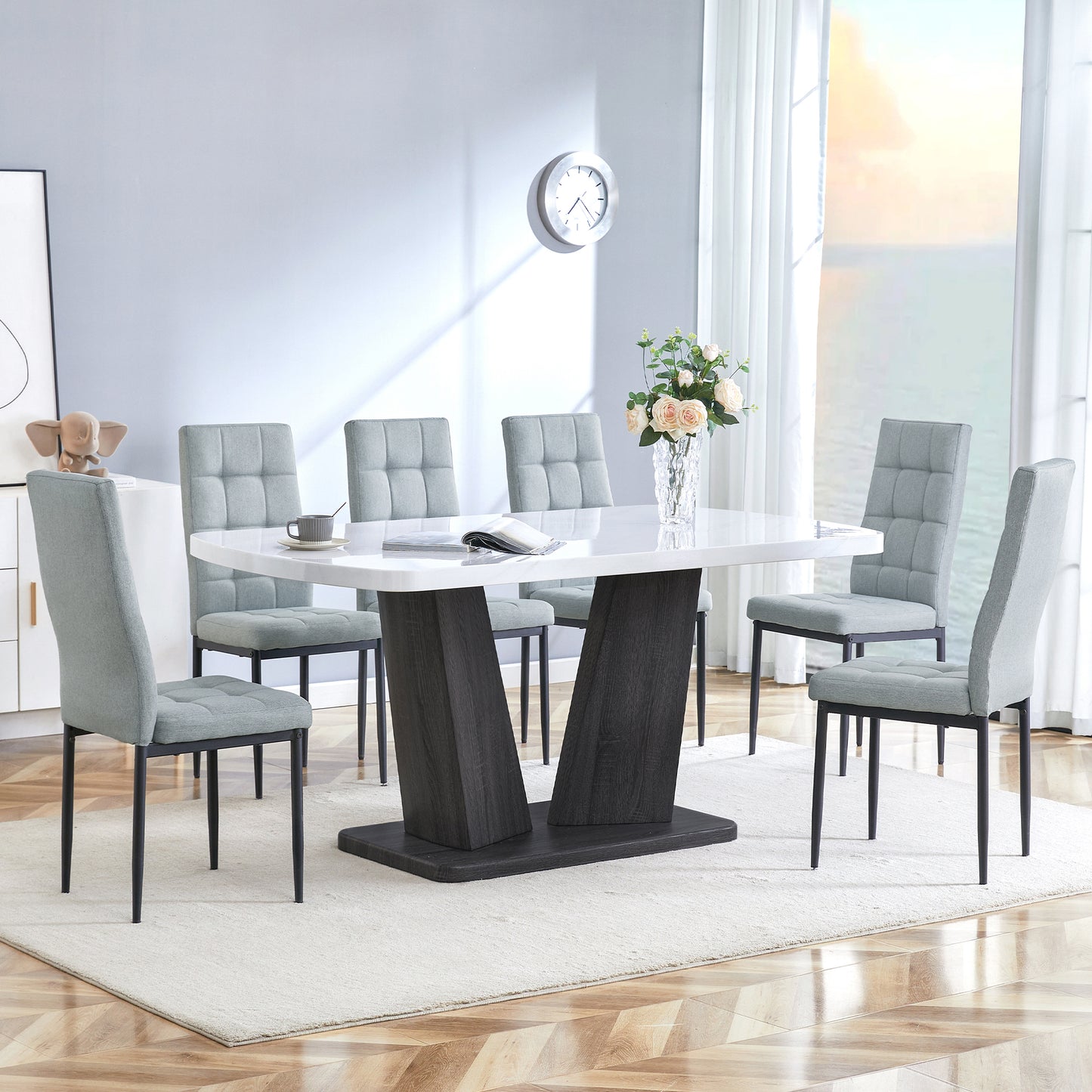 Chic Marble Dining Set for Six