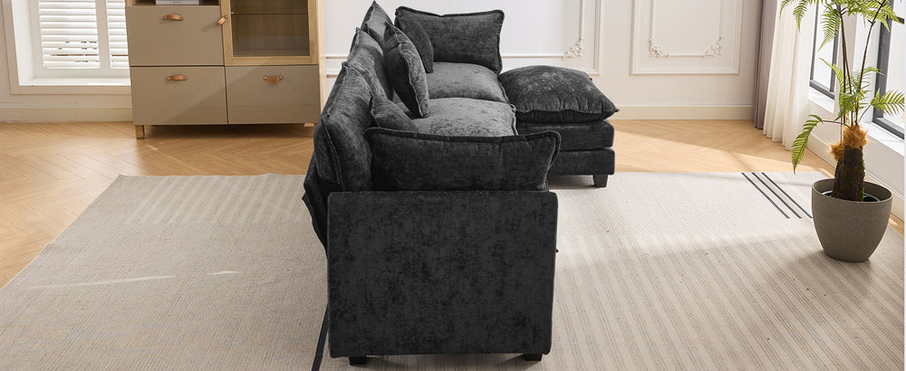 Chic L-Shape Chenille Sofa with Ottoman & Pillows