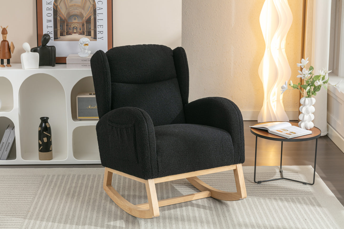 Cozy Teddy Rocking Chair with Stylish Wood Legs