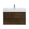 Walnut Wall-Mounted Vanity with Sleek Sink and Ample Storage