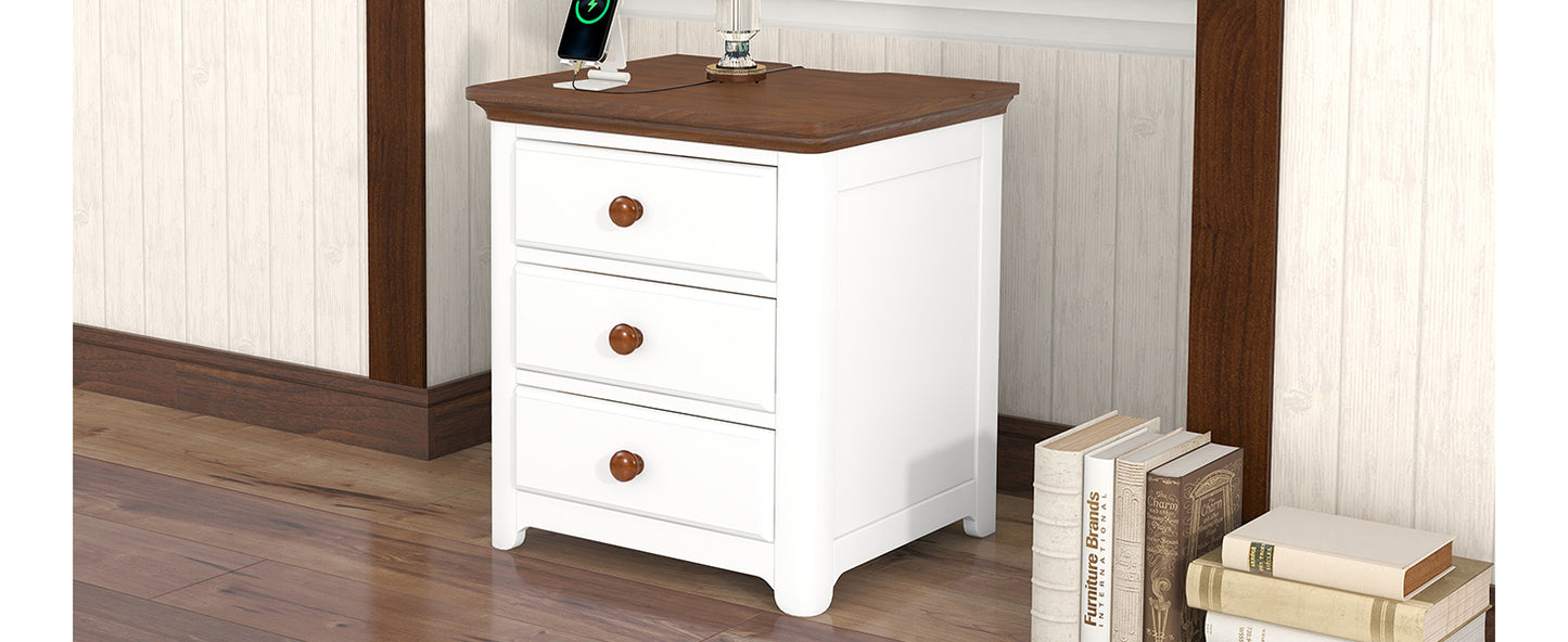 Chic Wooden Nightstand with USB Ports and Ample Storage