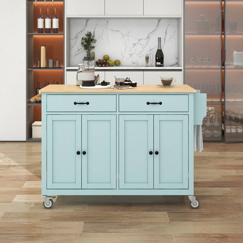 Mint Green Kitchen Island Cart - Stylish & Functional Storage Solution