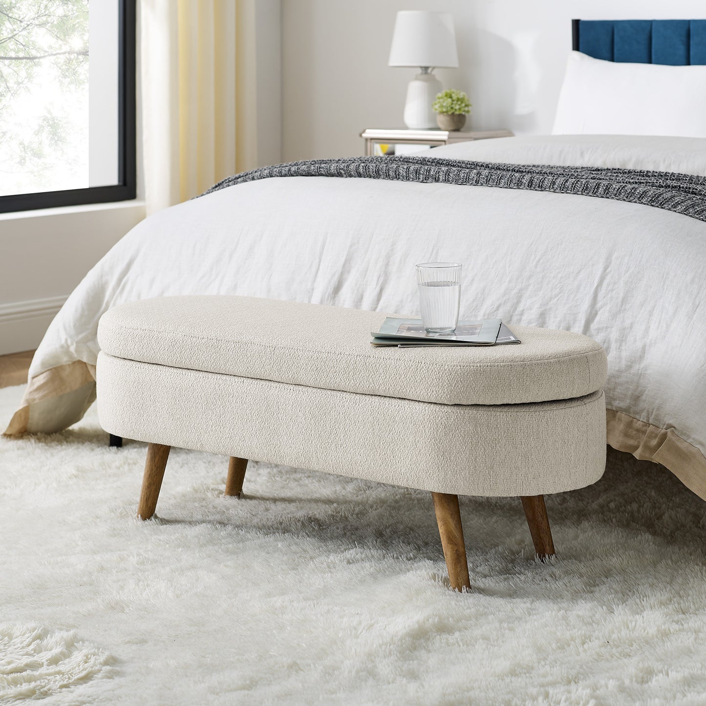 Cozy Beige Oval Storage Ottoman