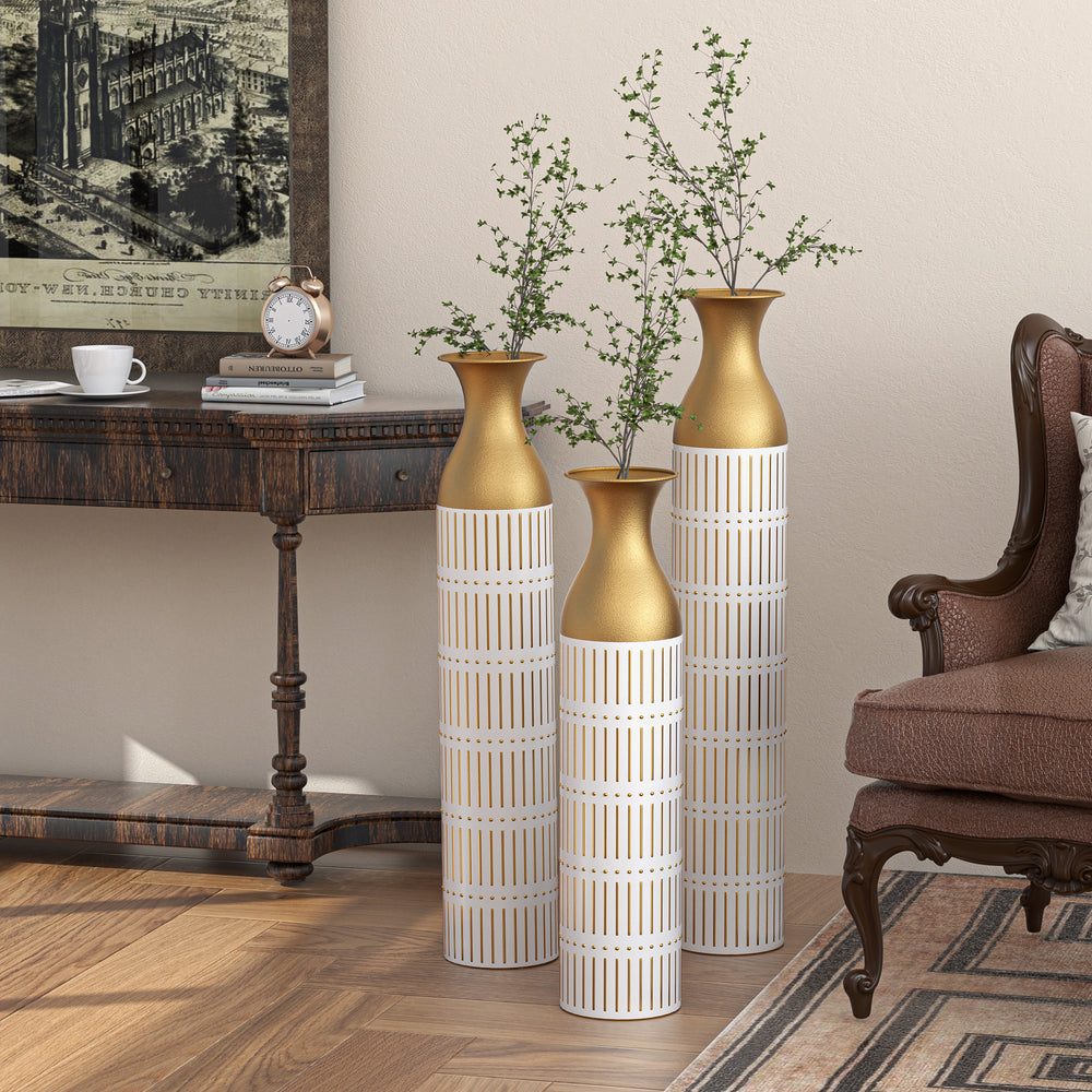 Chic Glazed Metal Vases Set