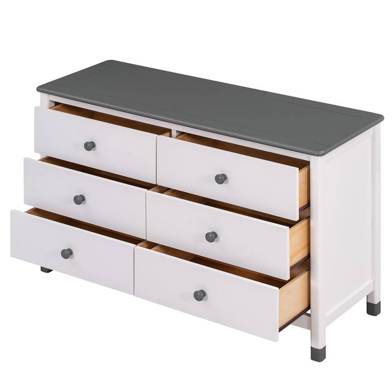 Charming Kids' Wooden Dresser with Six Drawers - White & Gray Storage Delight