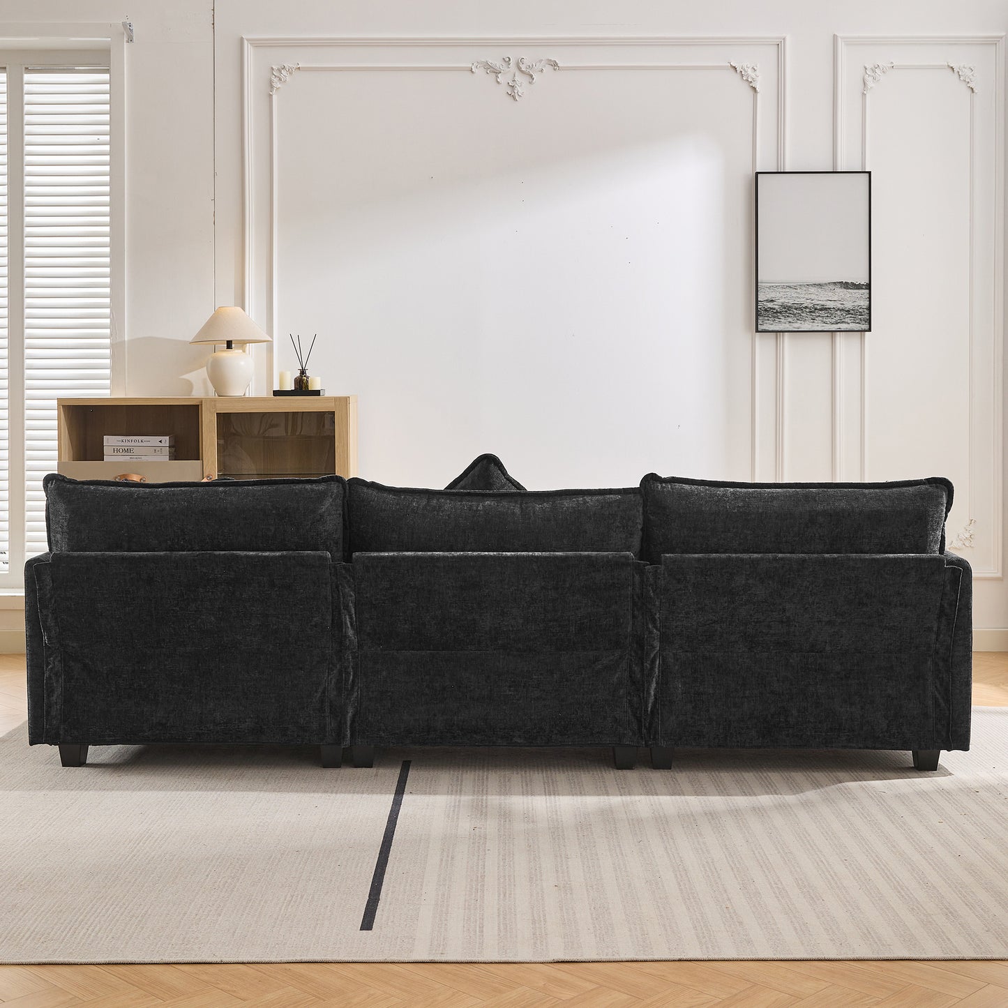 Chic L-Shape Chenille Sofa with Ottoman & Pillows