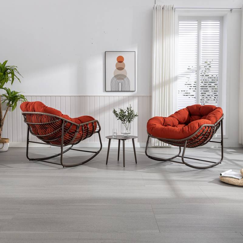 Cozy Orange Rattan Rocker