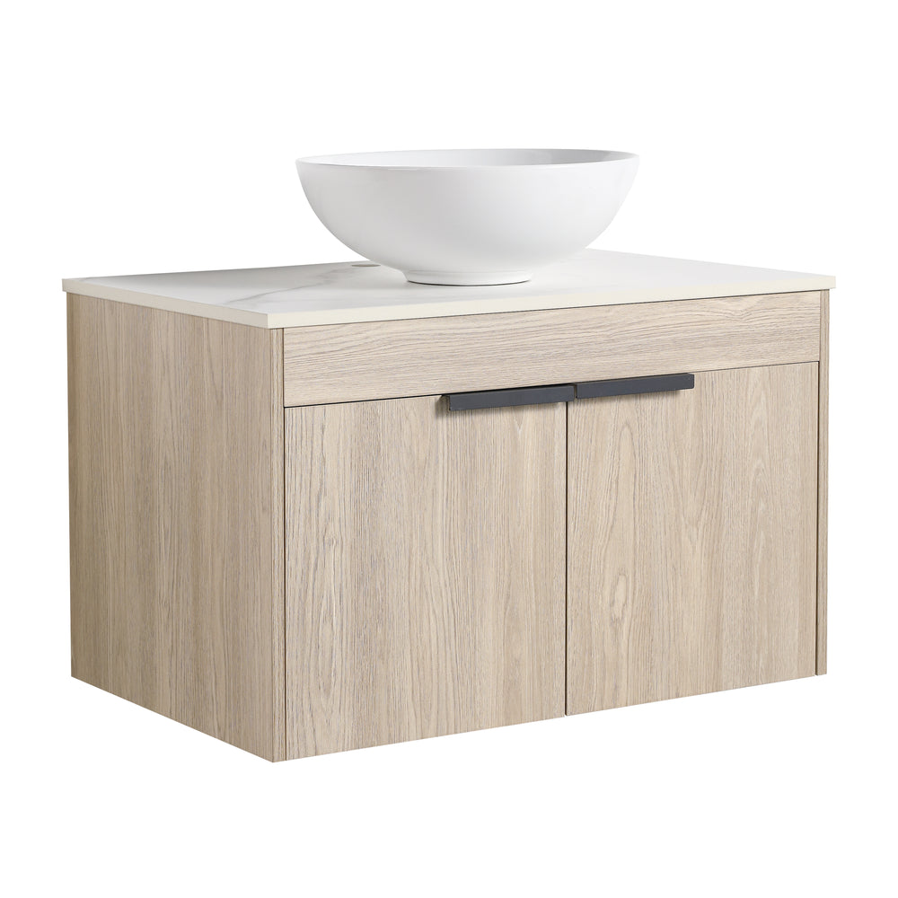 Sleek Oak Wall-Mounted Float Vanity with Ceramic Basin