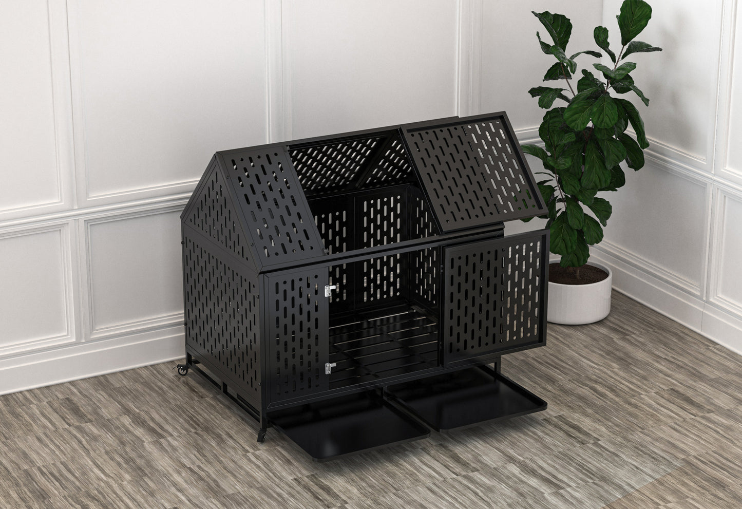 Ultimate Indestructible Dog Crate with Roof & Lockable Wheels