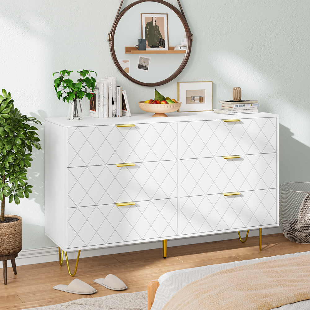 Chic White Wooden Dresser with Gold Accents