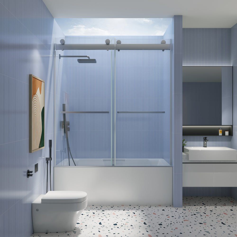 Sleek Soft-Close Frameless Tub Door with Clear Glass