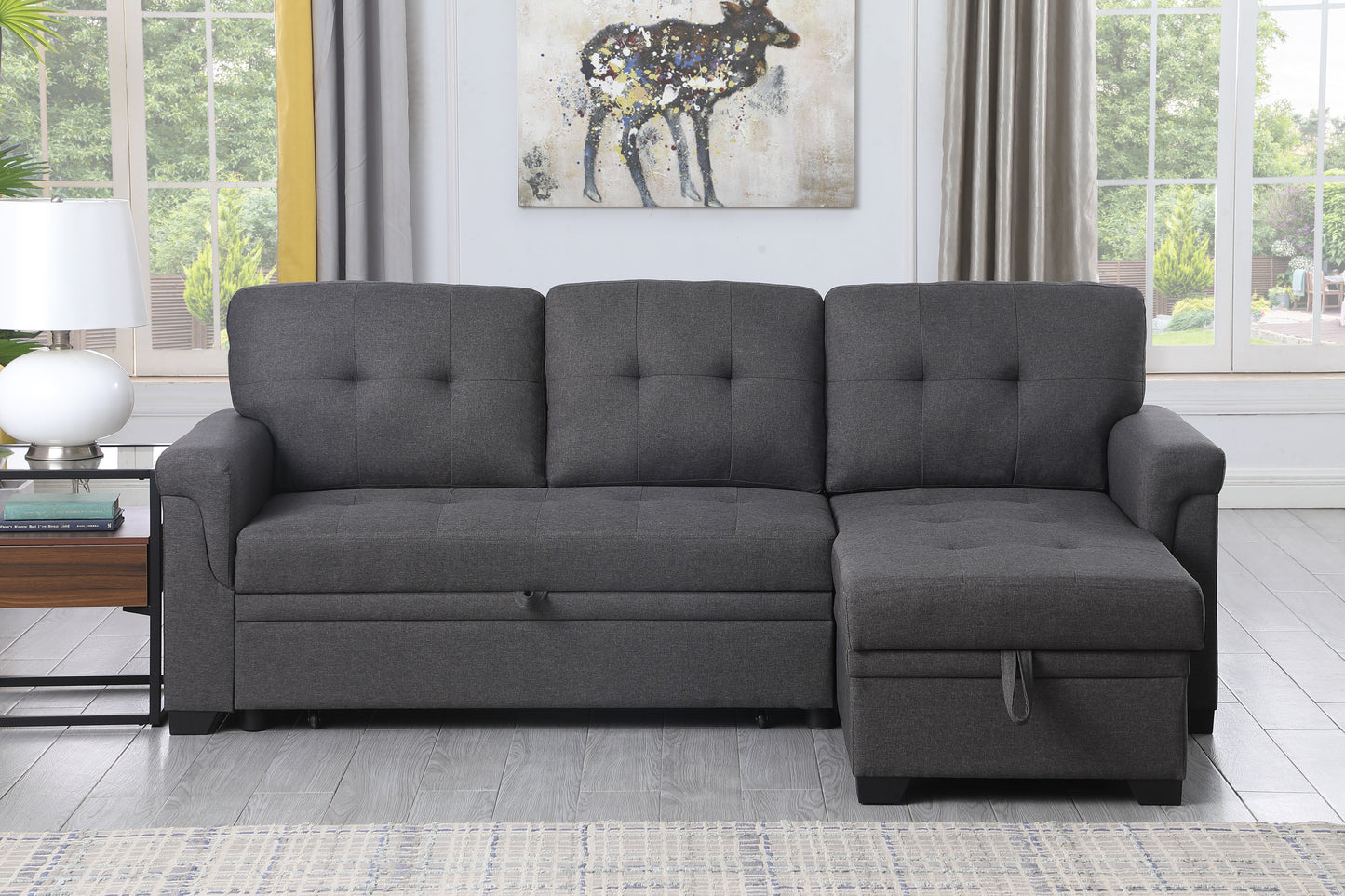 Cozy Gray Reversible Sleeper Sofa with Storage Chaise