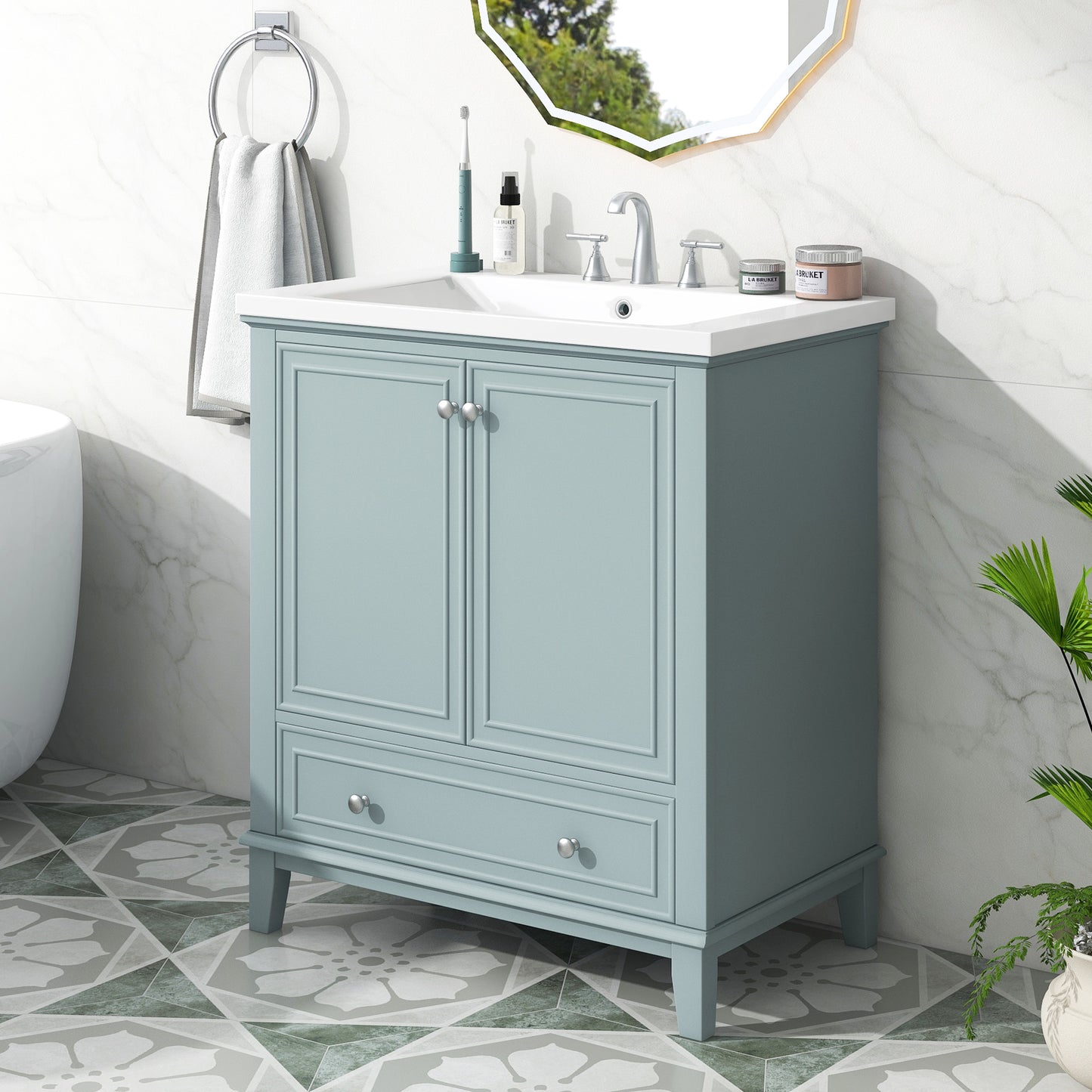 Chic Green Bathroom Vanity with Sink & Storage