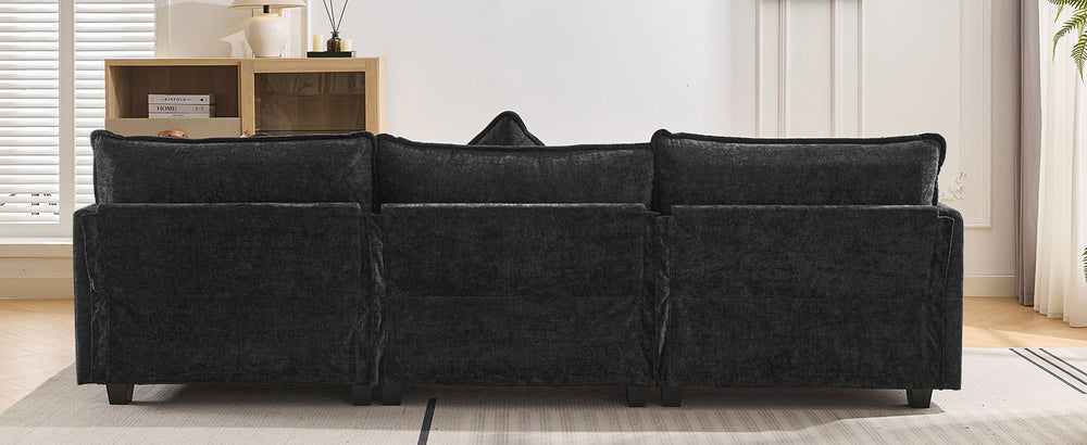 Chic L-Shape Chenille Sofa with Ottoman & Pillows