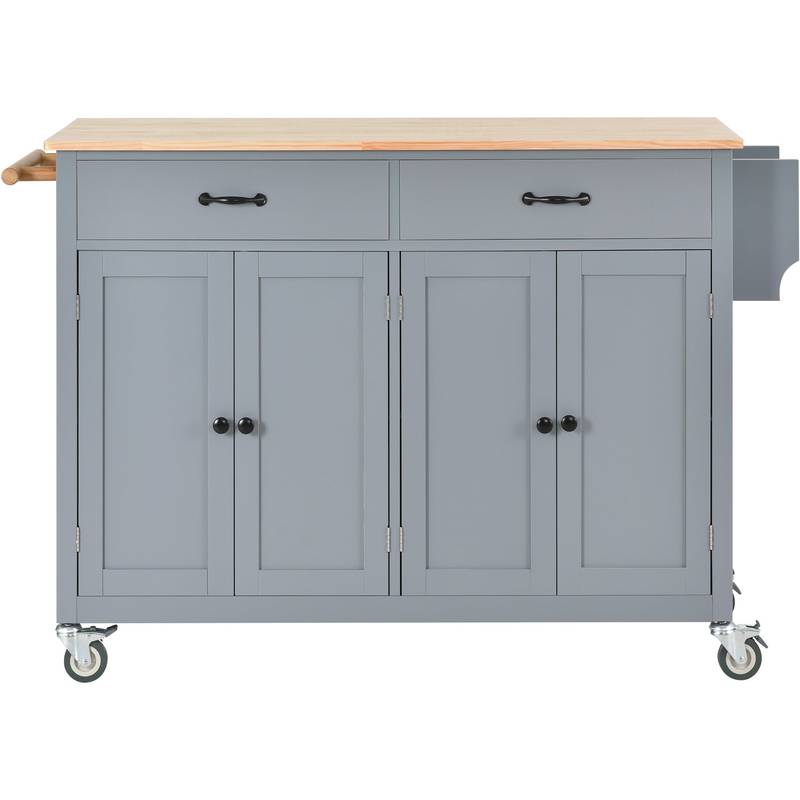 Rolling Kitchen Island with Wood Top and Storage