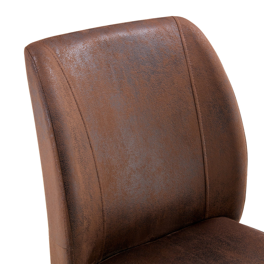 Chic Duo: Suede Cushioned Brown Chairs with Stylish Metal Legs