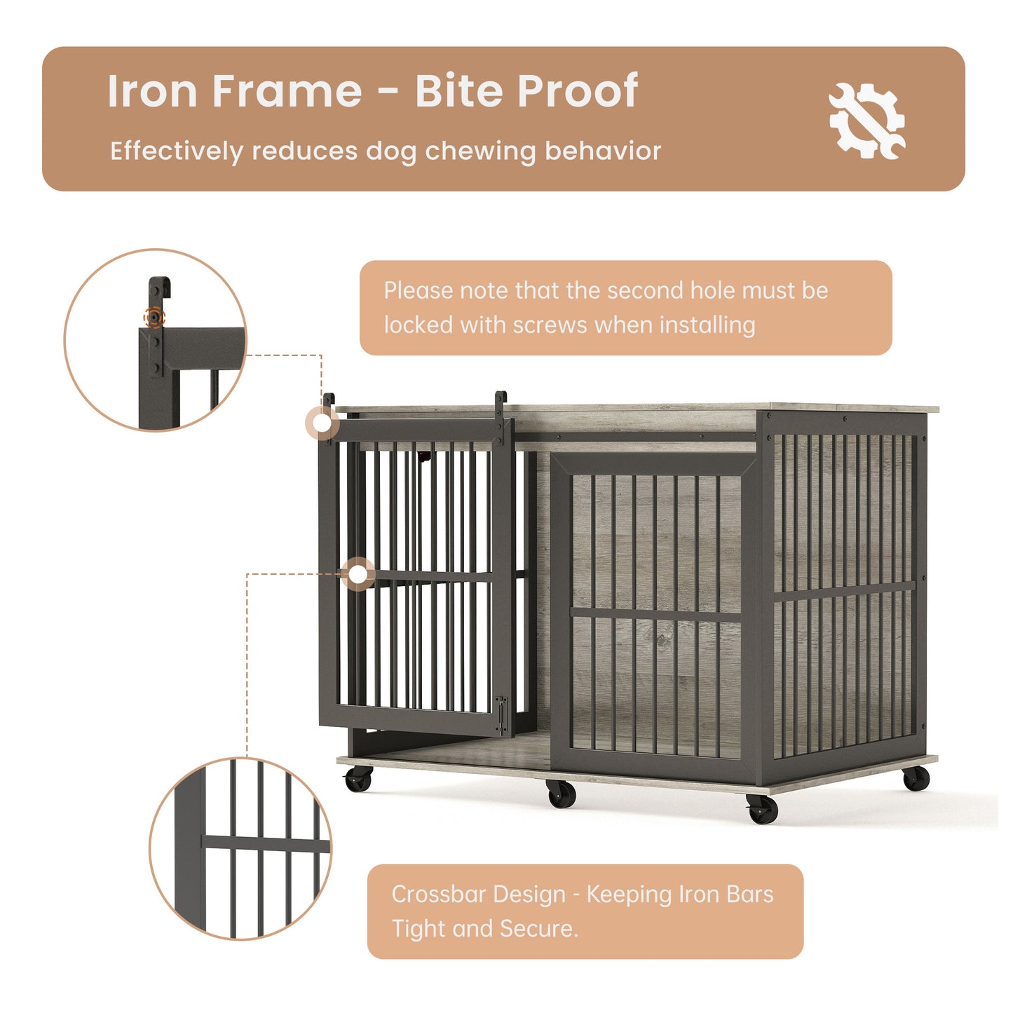 Stylish Dog Crate with Sliding Iron Door & Cozy Mat