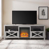 Rustic Metal Mesh Fireplace TV Stand in Stone Grey