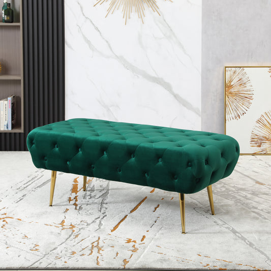 Velvet Glam Bench in Green with Gold Legs